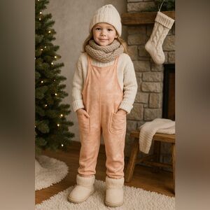 Bearpaw Tie-Dye Lounge Overalls Jumpsuit Peach Pink Size 5/6 Soft Cozy Casual